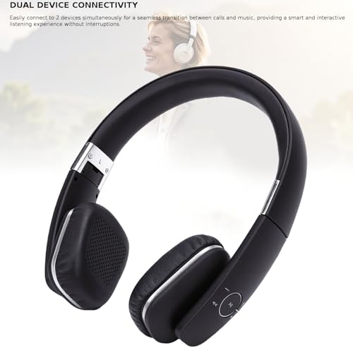 Fockety Headphone, Foldable Wireless Headphones Over Ear, Adjustable Comfortable Lightweight Headset for Home Office Travel Workout Cellphone PC, Dual Device Connection (Black) - color: Black