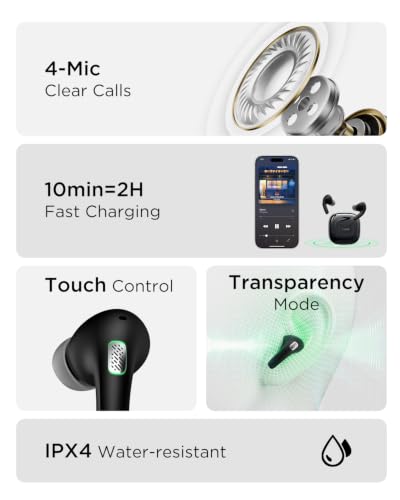 TALIX T30 Noise Cancelling Earbuds with Phone Stand, Punchy Bass, 4-Mic, True Wireless Bluetooth 6.0 in Ear Headphones, 28H Playtime, IPX4 (Black) - color: Black