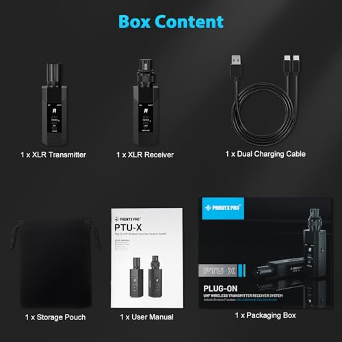 Phenyx Pro Auto Scan Plug-on XLR Wireless Transmitter Receiver System PTU-X | 16 UHF Frequencies, Wired-to-Wireless Setup,Dynamic & Condenser Mics, musicians, pastors, presenters in live stage, church