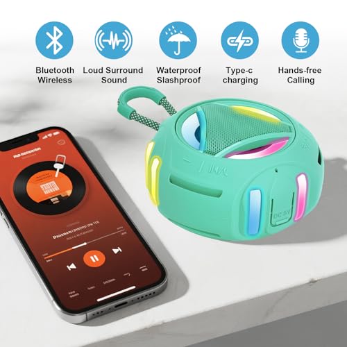 Portable Bluetooth Speaker, IPX7 Waterproof Shower Speaker, Wireless Outdoor Speakers, Floating, Built-in Mic, 24H Playtime with LED Lights, Loud HD Sound, Powerful Bass, Gifts for Unisex - Sky Blue - color: Sky Blue