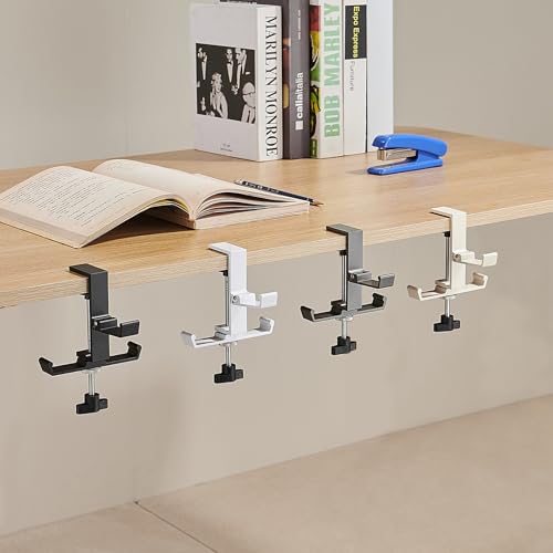 Heavyrain Desk Edge Hook Hanger, No Drilling Headphone Holder with 3 Hooks, Black Metal Clamp-On Organizer for Bags, Backpacks, Headsets (1, Gray) - color: Gray