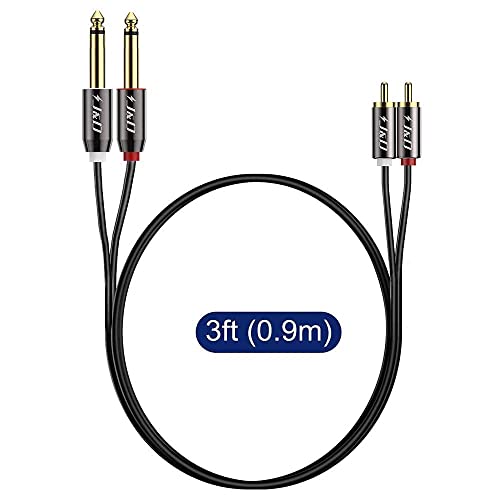 J&D 1/4 to RCA Cable, Gold Plated Copper Shell Heavy Duty 2X6.35mm TS to Dual RCA Stereo Audio Interconnect Cord for AV Receivers, Speakers, Home Audio Systems, Amplifiers, 3 Feet - size: 3 Feet
