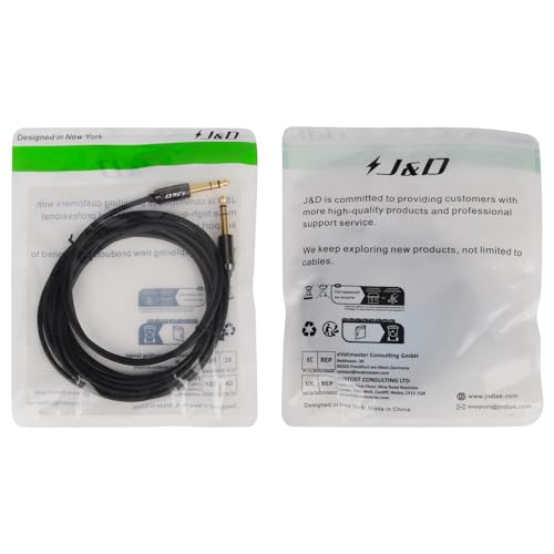 J&D 1/4 inch TRS Cable, Gold Plated Heavy Duty Copper Shell TRS 6.35mm Male to Male Balanced Stereo Audio Adapter, Quarter inch Guitar Interconnect Cable for Studio Monitors, Bass, Keyboard, 15 Feet - size: 15 Feet