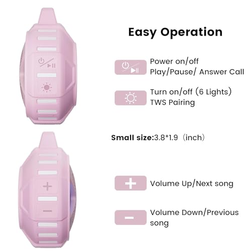 XLEADER X8(2 Gen) Upgraded, Bluetooth Shower Speaker, Certified IP67 Waterproof, 10W Pro Sound&Deep Bass, 24Hrs Playtime, Stocking Stuffers, White Elephant Gifts, for Teens Women, Pink - color: C-Pink