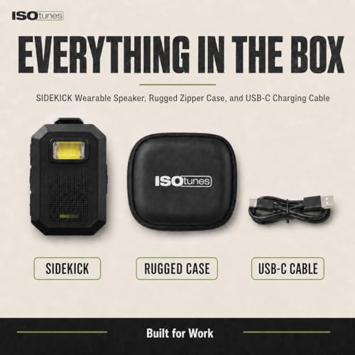 ISOtunes Sidekick Wearable Bluetooth Speaker, Clip On Bluetooth Speaker | 20-hour battery, Bluetooth 5.4 with mic, magnetic clip, LED light, USB-C charging, IP67, MIL-STD-810H drop tested