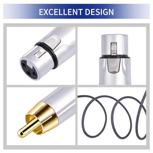 3Feet RCA Male to 3Pin XLR Female Audio Cable,Balance XLR Female to RCA Unbalanced Mixer Amplifier Audio Cable,24K Gold-Plated Plug/Heavy-Duty zinc Alloy Shell/Braided Shielded Cable-2 Pack - color: RCA M To XLR F, size: 3FT
