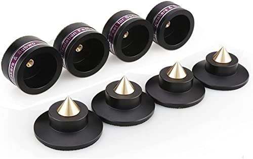 Tertullus 4 Pcs Aluminum Speaker Spike+Speaker Isolation Feet Top Pad Turntable Isolation Feet for Amplifier Turntable Player Subwoofer Black - color: Black