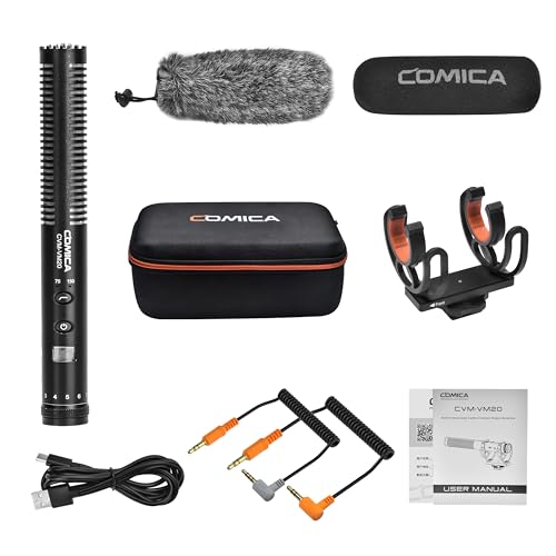 COMICA VM20 Shotgun Microphone for Camera, Super-Cardioid Camera Microphone with Rycote Shockmount, Windscreen, Wind Muff, OLED Power Display, Video Mic for Smartphones, DSLR Cameras, Camcorders
