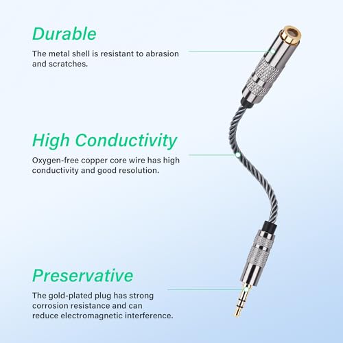 SinLoon 4.4mm Female to 3.5mm TRS Male Audio Adapter Cable, Gold Plated OFC Braided Converter, Balanced to Unbalanced for HiFi DAP Headphone Amplifier (Cool Grey)