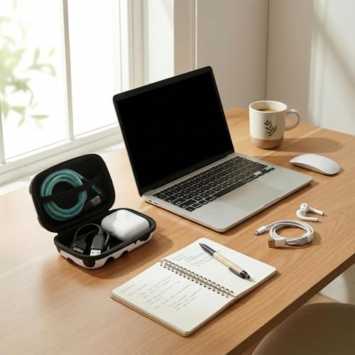 【Woyinger】 Printed EVA Hard Earbud Case Travel Organizer, Carrying Pouch for Wired & Wireless Earphones, Charging Cables, USB Flash Drives, Electronics Accessories Bag, Black and White - color: A1-Black and White
