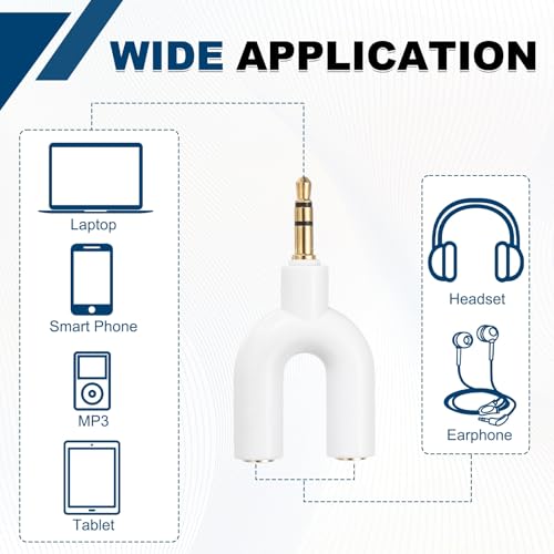 MECCANIXITY Headphone Splitter Adapter, 3.5mm Male to Dual Female Y Jack Aux Splitter for Phone Headset PS4 Switch Tablets, White - color: White