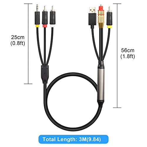 GINTOOYUN USB Digital Fiber Optical Analog Audio Cable AUX SPDIF Digital Coaxial to 3.5mm + 2 RCA Jack Audio Converter Cable for TV, PS4, Blu-Ray Player, Multimedia Speaker(118 Inch)