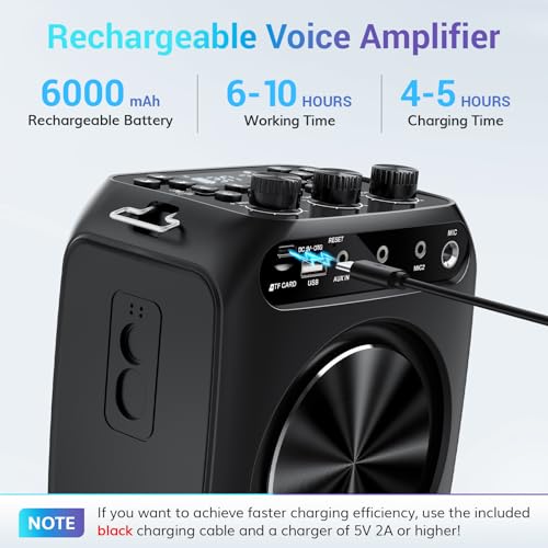 TONOR 6000mAh Rechargeable Voice Amplifier 50W, Bluetooth Personal PA System with Wireless Headset Mic & Waistband, Portable Megaphone Speaker 25 m/82ft for Classroom, Teaching, Tour Guide K13