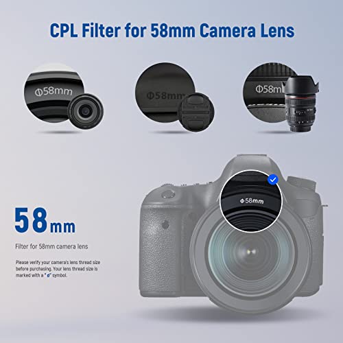 NEEWER 58mm Polarizer Filter 30 Layer Multi Resistant Nano Coated Circular Polarizing Filter(CPL) with HD Optical Glass/Ultra Slim Frame, Reduce Glare/Enhance Contrast/Reduce Reflection - size: 58mm