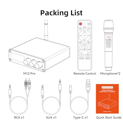 M12 Pro Pre Bluetooth 5.2 Transmitter Receiver for TV,Home Stereo,BT Headset,Low Latency HD Bluetooth Audio Decoder Adapter with Display,RCA,AUX,Coaxial,Optical Inputs/Outputs (M12 Pro 2Mics) - style: MIC
