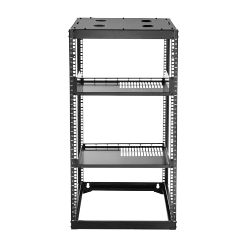 VEVOR 20U Server Rack, Open Frame Network Rack,4-Post Floor Standing or Wall Mounted, Includes 2PCS Vented 1U Rack Shelves & Mounting Hardware, Computer Wall Rack for 19" IT/AV Equipment - size: 20U Server Rack