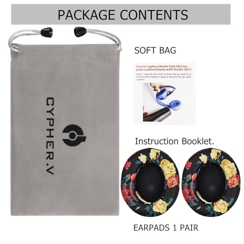 Replacement Ear Cushion Pads Cover Compatible with Beats Studio 2.0 and Studio 3.0 Over Ear Headphones only by Dr.DRE-1 Pair(Floral Black) - color: Floral Black