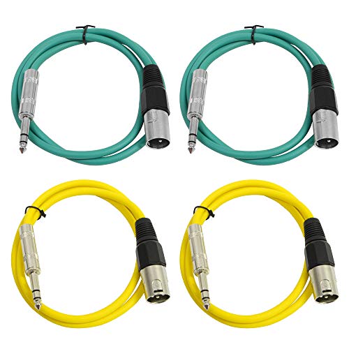 Seismic Audio - SATRXL-M2-4 Pack of 2 Foot 1/4 Inch TRS to XLR Male Patch Cables - Balanced - 2 Foot Patch Cord - Green and Yellow - color: Green and Yellow