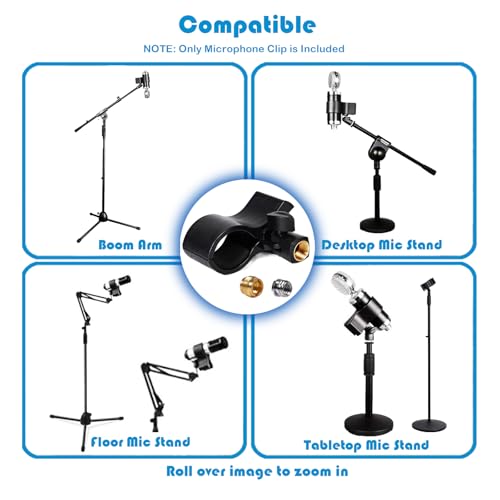 2 Pack KayNicam Universal Microphone Clip Holder for Dynamic & Condenser Mics - Adjustable Mic Clamp for 0.6" to 2.4" Diameter (1.5-6cm) - Includes 5/8", 3/8", 1/4" Metal Threads. - color: Black(C1+C2)