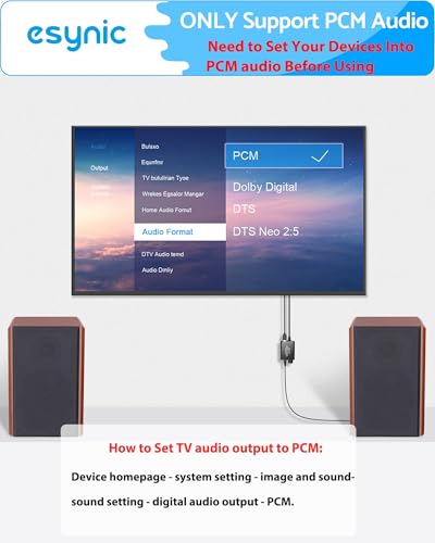 eSynic Portable Optical to 3.5mm/Aux Adapter-7 FT Long-192KHz DAC Converter-Metal Shell-Built in Amplifier Chip-Easy to Setup- from HDTV/Blu-Ray/Gaming Console to 3.5MM Audio Speaker & Headphone
