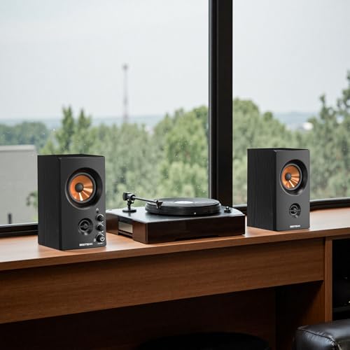 BESTISAN Active Bookshelf Speakers, 50W BT Home Speakers, 3’’ Woofer, 1’’ Silk Dome Tweeter PC Speakers, RCA Speakers for Desktop/Turntable/TV, Bass & Treble Adjustable, Headphone Port for Gaming