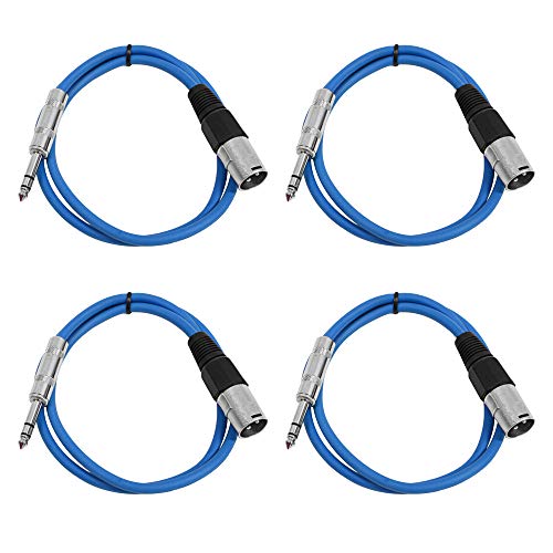 Seismic Audio - SATRXL-M2-4 Pack of 2 Foot 1/4 Inch TRS to XLR Male Patch Cables - Balanced - 2 Foot Patch Cord - Blue and Blue - color: Blue and Blue
