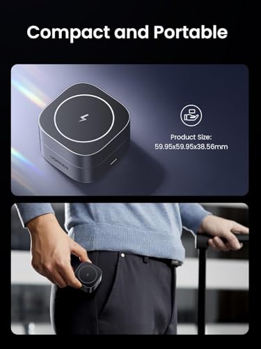 UGREEN MagFlow 2-in-1 Foldable Magnetic Wireless Charging Station | Adjustable Angle, Pocket-size Travel Design, for iPhone 17-12 Series and AirPods, USB C Cable Include