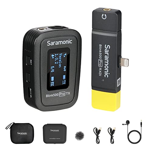 Saramonic Blink500 Pro Dual-Channel Wireless Lavalier Microphone for iPhone, Cordless 2.4G Clip-on Mic for Video Recording Facebook YouTube Live Stream Podcast Vlog Interview (B3)