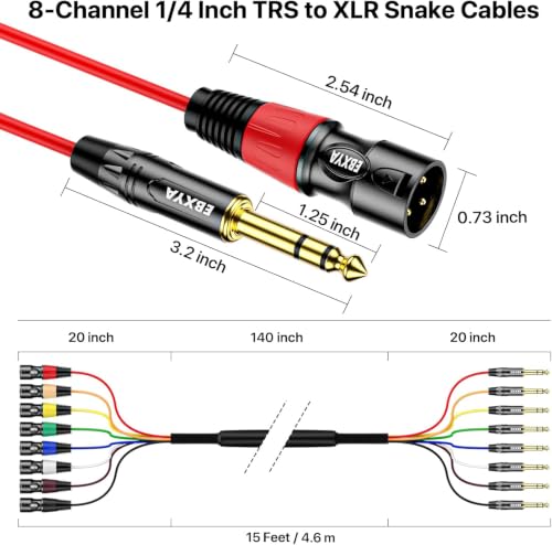 EBXYA 8 Channel 1/4 Inch TRS to XLR Snake Cables,Recording Snake Cable | 6.35mm Male Jack Stereo Audio Balanced Line to XLR Cables,15 Feet 1 Pack - size: 8-Channel 15 Feet, style: TRS to XLR Male