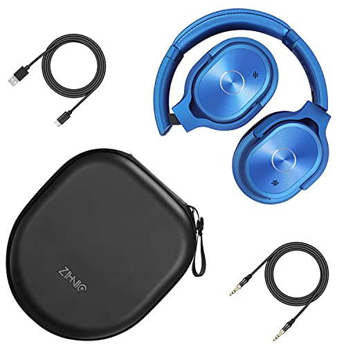 ZIHNIC Active Noise Cancelling Headphones, 40H Playtime Wireless Bluetooth Headset with Deep Bass Hi-Fi Stereo Sound,Over-Ear Headphone,Comfortable Earpads for Travel/Home/Office (Blue) - color: Blue