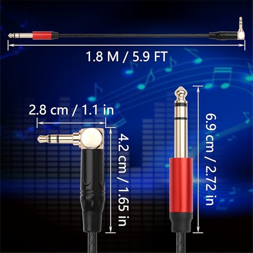 CERRXIAN 1.8M/6FT 3.5mm TRS Stereo Right Angle Male to 6.35mm TRS Stereo Male Audio Cable, 3.5mm to 6.35mm Audio Leather Textured Cord,for Electric Guitar, Mixer, Amplifier, Speaker