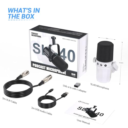 SL40 Dynamic Microphone for Podcasting, Gaming, Live Streaming and Recording, Built-in Headphone Output, LED Mute Button, All-Metal USB/XLR, Voice Isolation Technology (White) - style: SL40 White