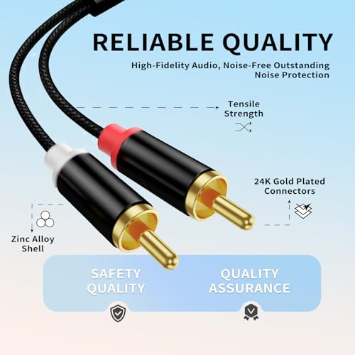 Lightning to RCA Cable Audio Aux Adapter,RCA to 3.5mm Cable,USB C to 2 RCA Audio Cable, (3 in 1 Audio Cable) for Power Amplifier, Car, Home Theater, Speaker and More(Lightning Compatible)(Black/1.3M)