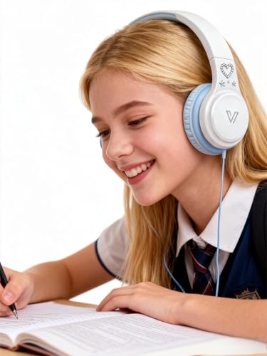 GE01 On-Ear Headphones w/Mic, Portable Lightweight Folding Stereo Bass Headphones for Smartphone, Tablet, Computer - Kids School (Blue)
