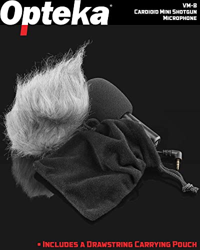 Opteka 3.5mm Cardioid Mini-Shotgun Hot Shoe Microphone for Mirrorless Cameras, DSLRs, and Camcorders with Windscreen, Fuzzy Dead Cat, Pouch