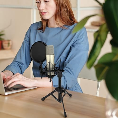 GEEKRIA for Creators Tabletop Tripod Mic Stand, Desktop Mic Stand with Foldable Non-Slip Feet, Compatible with Behringer XM8500, C-1, CAD Audio GXL2200, Marantz Pro MPM-1000, Nady SCM-1000