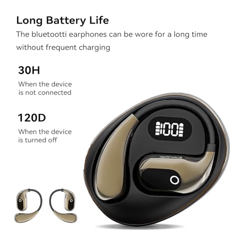 Open Ear Headphones Wireless Bluetooth 5.4, OWS Earphones Wireless Earbuds with Earhooks and Mic, IPX5 Waterproof, 64H Range, Out of Ear Earbuds for Sports Running Workout Driving (Black) - color: Black