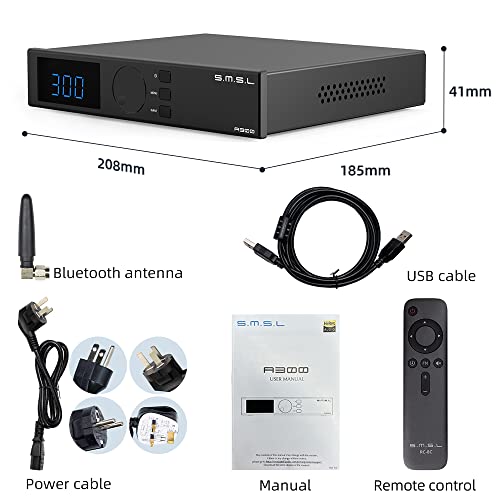 S.M.S.L A300 HiFi Power Amplifier, Class D Integrated Amp SDB Sound Effects 2.1 Audio System Hi-Res Audio Receiver RCA/Bluetooth 5.0/USB Input 8 Modes of EQ 165W x 2 THD+N 0.004%(with Remote Control)