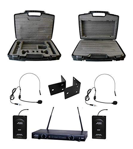 Audio2000'S S6012UH Dual Channel Wireless System with Two Wireless Headset Microphones and a Hard PVC Carrying Case