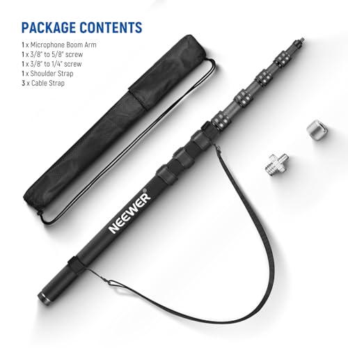 NEEWER Upgraded Microphone Boom Pole, 9.8ft/300cm, MS-300CB (Black) | Telescopic Carbon Fiber Mic Boom Arm, 5 Sections, 1/4" 3/8" 5/8" Screw Adapters, Cable Straps, Shoulder Strap, Storage Bag - style: MS-300CB