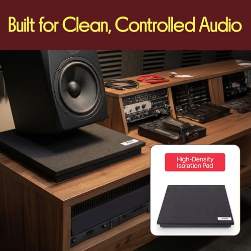 Sound Dampening Speaker Riser Foam - 15” x 15” Audio Acoustic Noise Isolation Platform Pads Recoil Stabilizer w/Rubber Base Pad For Studio Monitor, Subwoofer, Loud Speakers - size: 15.0" x 15.0" - inches
