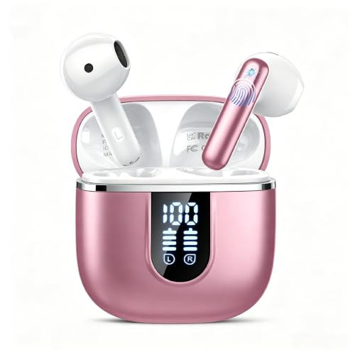 Wireless Earbuds, Bluetooth 5.4 Headphones in Ear Buds, HiFi Stereo Wireless Earphones with 4 ENC Noise Cancelling Mics, 40H Wireless Headphones with IP7 Waterproof, Dual LED Display USB C, Rose Gold - color: Rose