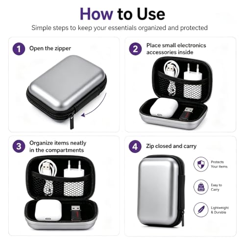 Headphone Case Hard Edge Zipper Bag Compact Portable Headset Storage Bag for Wireless,Headphones Earbuds Cables Charging Cable Travel Waterproof Commuting Home - color: Slivery