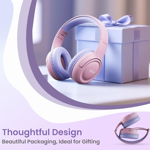 Acer USB‑C Kids Headphones for School, 85‑94dB Limiter, w/Mic HK03C | Foldable Wired Over Ear Headphones, for Toddler School/Travel/iPad/Tablet, Purple‑Pink - color: USB-C Purple Pink
