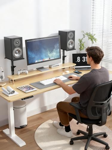 suptek Clamp-on Speaker Stand Desk Mount Set, Height Adjustment, Swivel, 9.6 x 8.8 inch Trays, Universal Audio Holders for Bookshelf Speakers, Elevated Sound, Against the Wall, 2 Pack, Black, SDM001K - color: Black, size: Speaker Stands Against the Wall