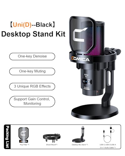 COMICA Ejoy Uni(D) USB Gaming Microphone with Noise Reduction, RGB Lights - color: Black