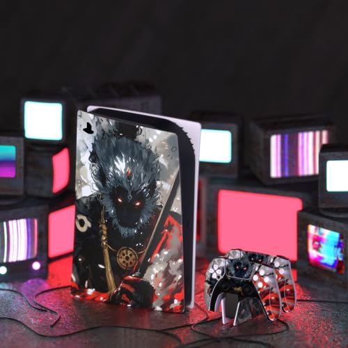 PlayVital Full Set Skin Decal for ps5 Console Digital Edition, Sticker Vinyl Decal Cover for ps5 Controller & Charging Station & Headset & Media Remote - Fallen Wukong - color: Fallen Wukong