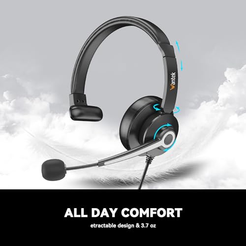 Wantek USB & 3.5mm Headset with Mic for PC/Laptop,Wired Headset with Noise-Cancelling Microphone & Audio Controls Perfect for Home Office Online Class Skype Zoom Call Center Webinar,Monaural - color: USB+3.5mm(Monaural)