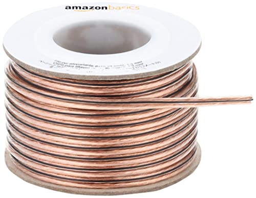 Amazon Basics 16-Gauge Speaker Wire Cable, Polarity Marked, 50 feet, Transparent - size: 50 Feet