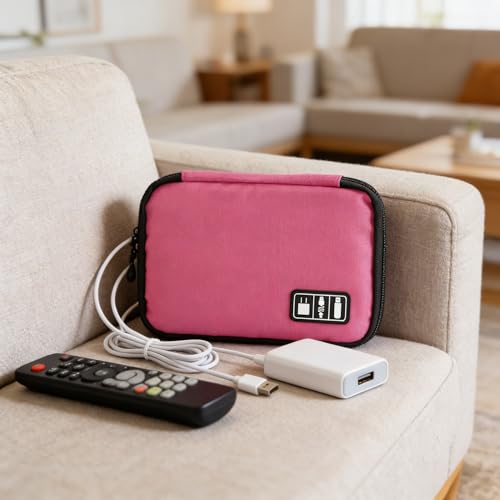 Smart Watch Bands Organizer, Waterproof Portable Electronics Travel Accessories Organizer Bag for Watch Bands, Cable, Charger, Headset, SD Card (Pink)